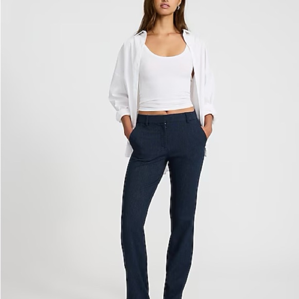 Express Blue Mid Rise Boot Cut Trousers